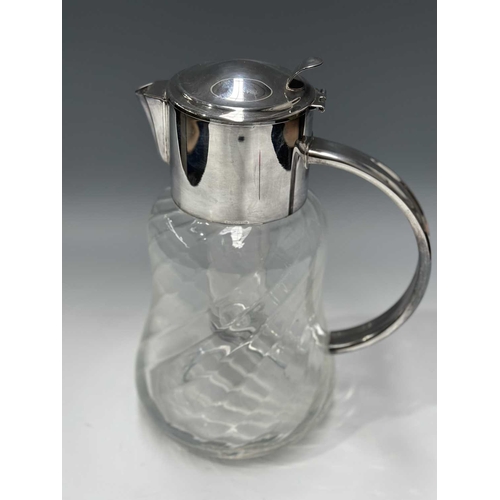 120 - A lemonade/water with silver plated mount by Mappin & Webb, wrythen glass body and plated ice holder... 