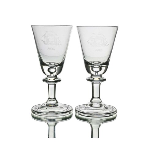 121 - Cruise Line interest, Willy Johansson for Hadeland, a pair of Tangen wine glasses, for Norwegian Ame... 