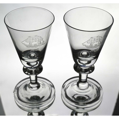 121 - Cruise Line interest, Willy Johansson for Hadeland, a pair of Tangen wine glasses, for Norwegian Ame... 