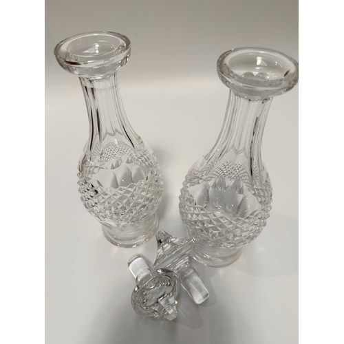 124 - A pair of Waterford crystal Colleen pattern wine decanters and stoppers, 34cm high (2)
