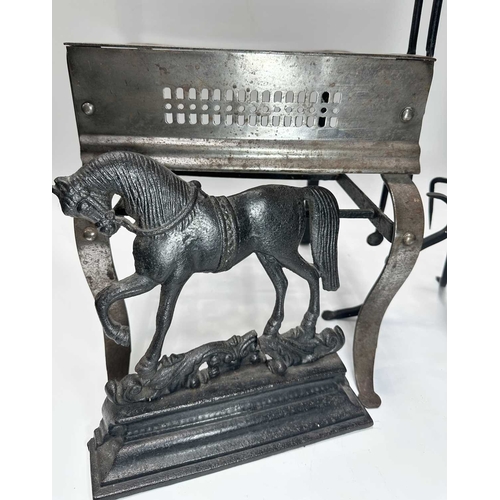 128 - A Georgian steel footman or fireside stall, cut away top, fretted front rail, square back legs and b... 