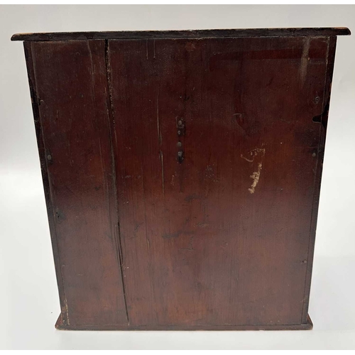 131 - A stained pitch pine, scratch built, apprentice piece chest of drawers, two over three, with secret ... 