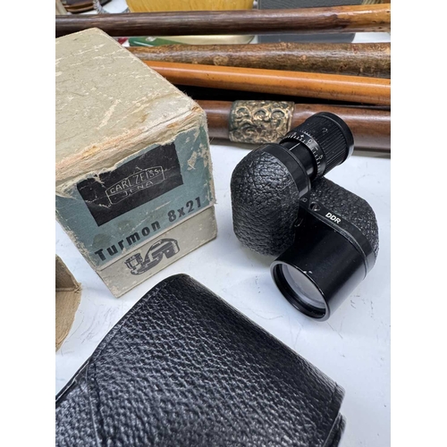 137 - Five walking sticks, hazel and bamboo shafts, one with yellow metal cuff, 88cm long and a swagger st... 