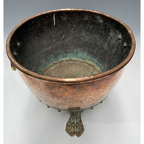 139 - A 19th century copper log bucket or coal scuttle, panels of copper riveted with brass, supported on ... 