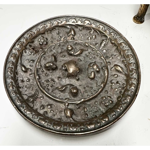 142 - A collection of Indian metalware, to include a cosmetics pot/Kohl maker on four brass legs, h: 11cm,... 