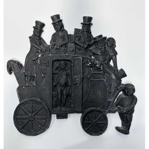146 - A cast lead plaque of a stagecoach and passengers the 'No29' with 'L.Toby' above the door and the mo... 