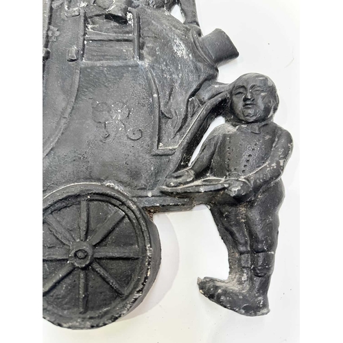 146 - A cast lead plaque of a stagecoach and passengers the 'No29' with 'L.Toby' above the door and the mo... 