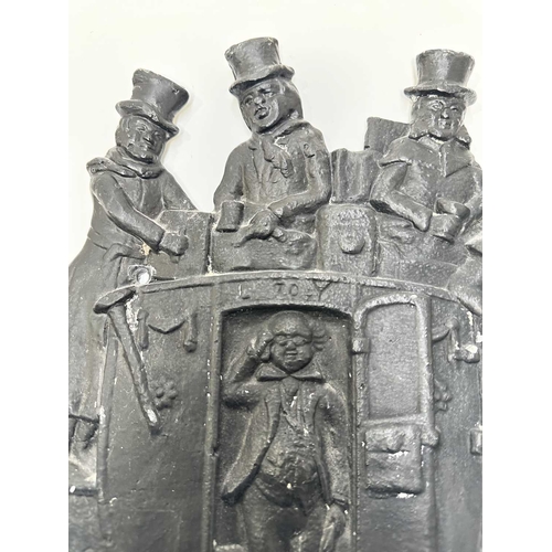 146 - A cast lead plaque of a stagecoach and passengers the 'No29' with 'L.Toby' above the door and the mo... 