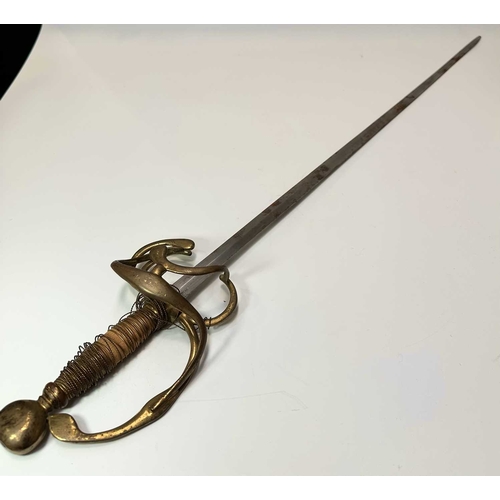 150 - A brass hilted dress sword, the blade stamped London, 96cm long
