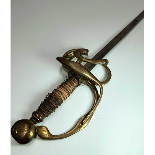 150 - A brass hilted dress sword, the blade stamped London, 96cm long