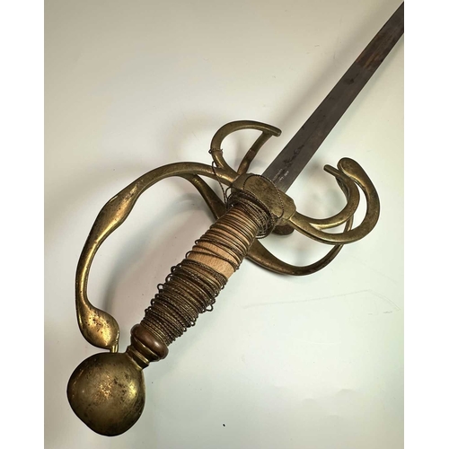 150 - A brass hilted dress sword, the blade stamped London, 96cm long
