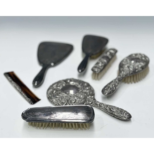 158 - A silver dressing table set, two brushes, a comb and a handheld mirror, Broadway & Co, Birmingham, 1... 