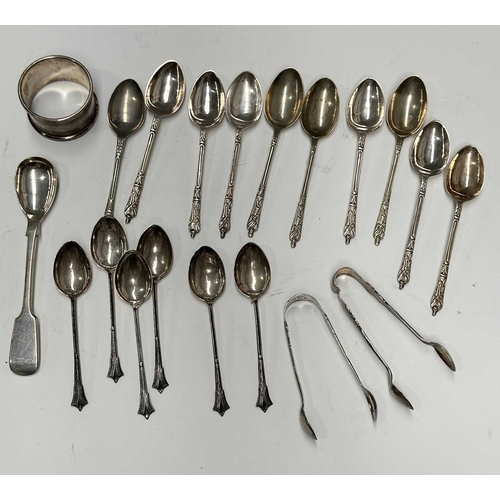 162 - Two sets of silver sugar nips, Birmingham, 1900 and 1905, together with a set of six Art Nouveau sil... 