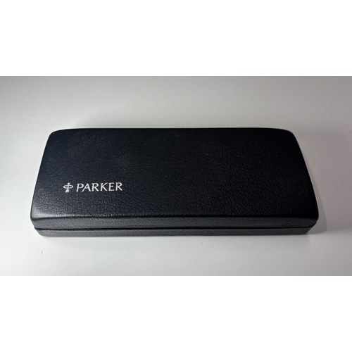 165 - Parker, a 61 fountain pen, black barrel gold plated pinstripe cap, pearlescent buttons, 14 carat gol... 