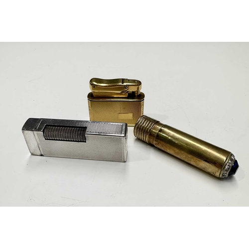 167 - A Dunhill plated lighter, together with a gilt Calibri lighter, and a gilt metal 'Jewel' lighter, wi... 