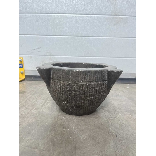 181A - A large white marble mortar, with four lugs, carved from a single block of marble, height 23cm, aver... 