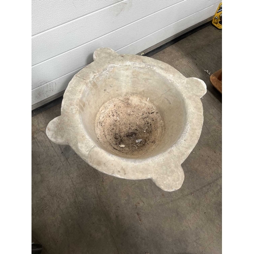 181B - A large carved white marble mortar, carved with four lugs from a single block of stone, without pest... 