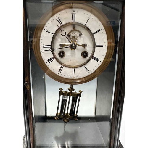 191 - A late 19th century French bell striking mantle clock, black marble case with bevelled glass panels ... 