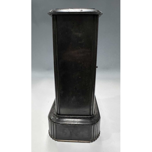 191 - A late 19th century French bell striking mantle clock, black marble case with bevelled glass panels ... 