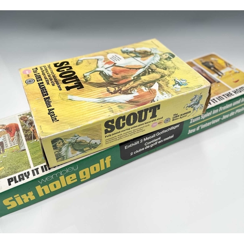 198 - A Marx toy 'Scout' - Tonto's trusty Indian pinto horse, also a 'Wembley' Six hole golf set, both box... 