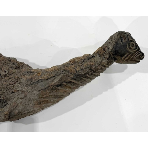 205 - A West Nepalese animist guardian figure, Humla region, a tree root with a smoothly carved portion to... 