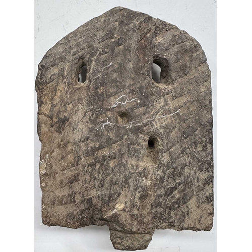 217 - A flat back relief carved Ganesha figure with his vahana rat companion, Mooshika or Mushika, grey sc... 