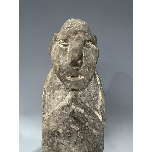220 - A protective Nepalese ancestor free-standing guardian figure, carved in grey schist-type stone, Huml... 