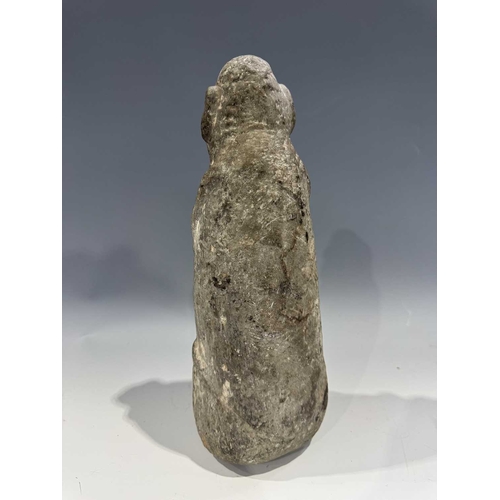 220 - A protective Nepalese ancestor free-standing guardian figure, carved in grey schist-type stone, Huml... 