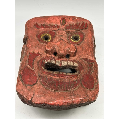 229 - A carved wood Mahakala dancer's mask, Tamang, Nepal late 19th/early 20th century, central third eye ... 