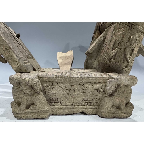 249 - A Himalayan cotton spinning wheel or charkha, 19th century or earlier, richly decorated, the corners... 