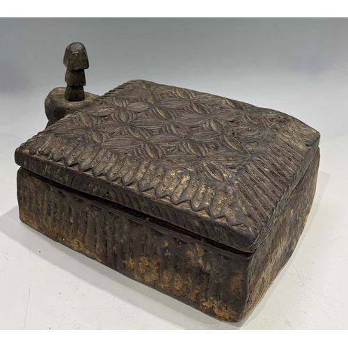 251 - A carved wood spice box, Dolpo region, Nepal, 19th century or earlier, repeat carved geometric flora... 