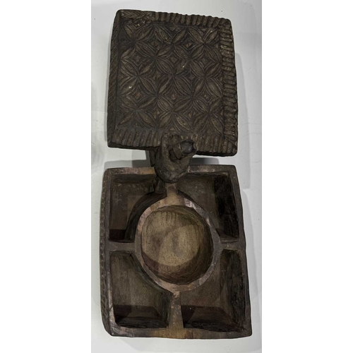 251 - A carved wood spice box, Dolpo region, Nepal, 19th century or earlier, repeat carved geometric flora... 