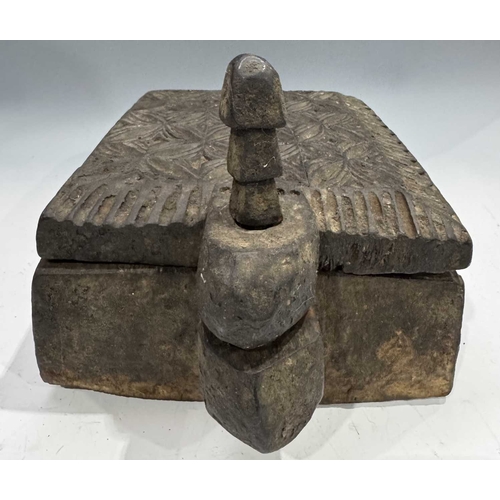 251 - A carved wood spice box, Dolpo region, Nepal, 19th century or earlier, repeat carved geometric flora... 