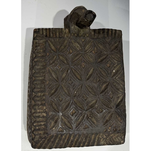 251 - A carved wood spice box, Dolpo region, Nepal, 19th century or earlier, repeat carved geometric flora... 