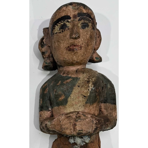 258 - A carved wood and polychrome guardian figure of Hindu goddess Lakshmi, Terai region, Nepal, vernacul... 