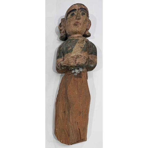 258 - A carved wood and polychrome guardian figure of Hindu goddess Lakshmi, Terai region, Nepal, vernacul... 
