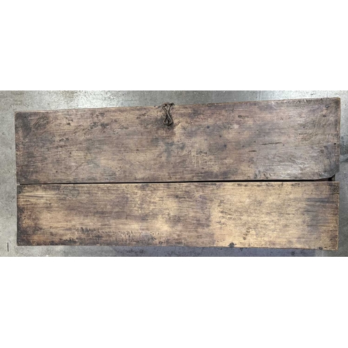 280 - A wooden two plank grain store, Tamang, North West Nepal, the chest ornamented with a relief grid bo... 