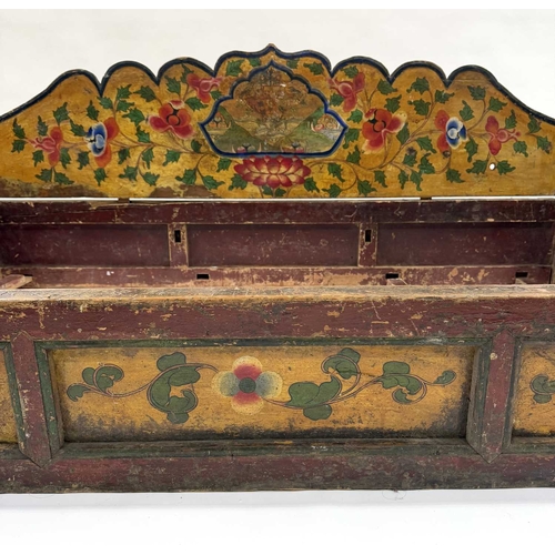 284 - A Tibetan high-ranking lama bed or throne, 19th century or earlier, Shigatse region, four main polyc... 