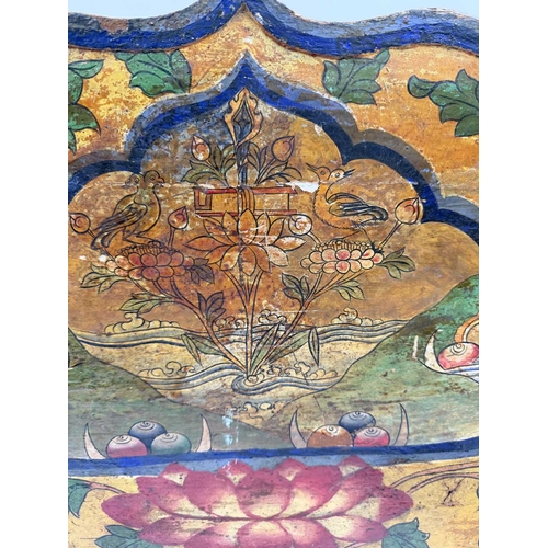 284 - A Tibetan high-ranking lama bed or throne, 19th century or earlier, Shigatse region, four main polyc... 