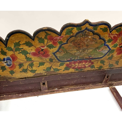 284 - A Tibetan high-ranking lama bed or throne, 19th century or earlier, Shigatse region, four main polyc... 