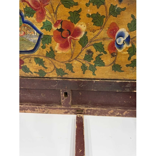 284 - A Tibetan high-ranking lama bed or throne, 19th century or earlier, Shigatse region, four main polyc... 