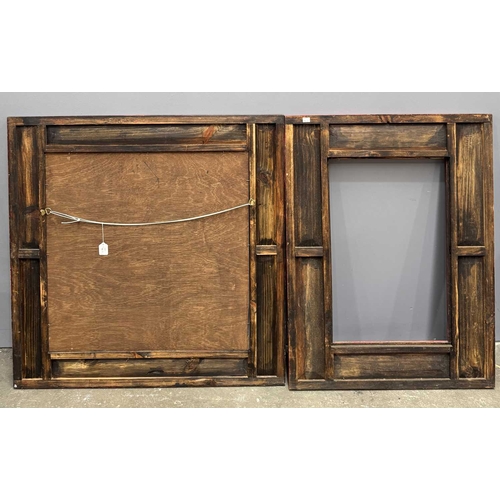 285 - A contemporary Tibetan mirror, panelled wood frame painted with floral motifs, 102 by 102cm, togethe... 