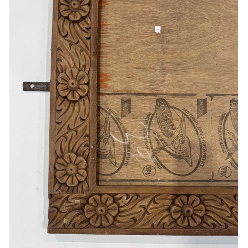 286 - A contemporary Nepalese frame, decorated with carved repeat floral pattern border, 104 by 61, togeth... 