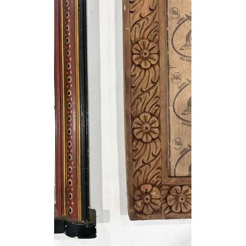 286 - A contemporary Nepalese frame, decorated with carved repeat floral pattern border, 104 by 61, togeth... 