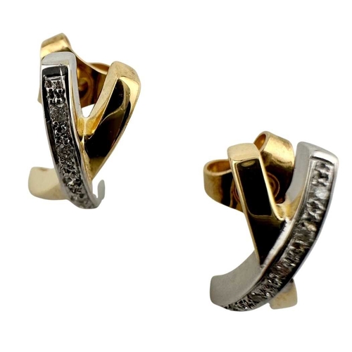 413 - A pair of bi-colour 18ct gold brilliant-cut diamond cross earrings, estimated total diamond weight 0... 