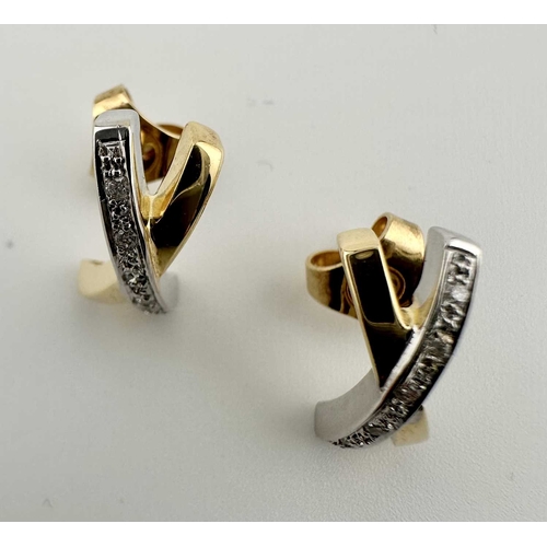 413 - A pair of bi-colour 18ct gold brilliant-cut diamond cross earrings, estimated total diamond weight 0... 