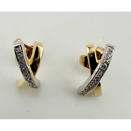 413 - A pair of bi-colour 18ct gold brilliant-cut diamond cross earrings, estimated total diamond weight 0... 