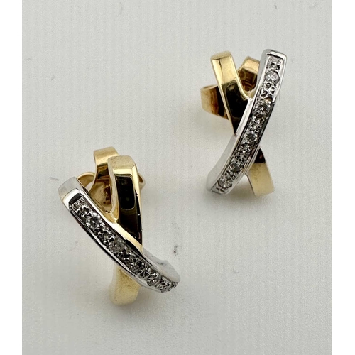 413 - A pair of bi-colour 18ct gold brilliant-cut diamond cross earrings, estimated total diamond weight 0... 