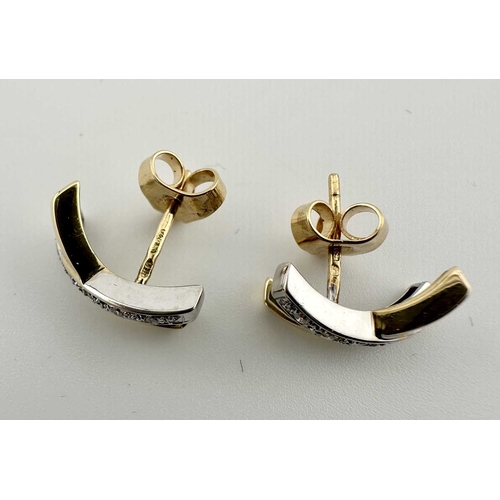 413 - A pair of bi-colour 18ct gold brilliant-cut diamond cross earrings, estimated total diamond weight 0... 
