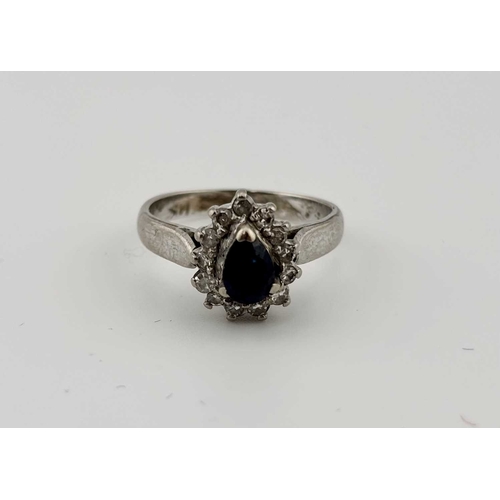 414 - A pear-shape sapphire and single-cut diamond cluster ring, estimated total diamond weight 0.25ct, st... 